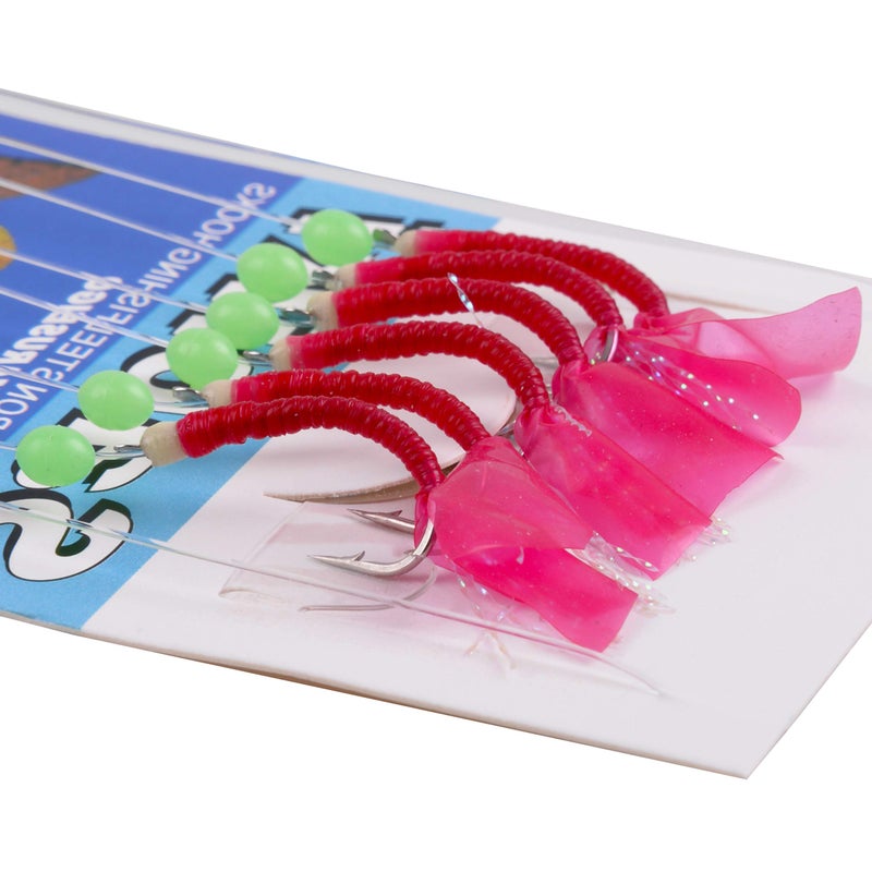 Shaddock Fishing Saltwater Fishing Bait Rigs, 10Packs Surf Fishing Rigs 6 Hooks Fishing Lures Red Fish Skin Feather Hooks Glow Fishing Beads Fishing Tackles for Freshwater Saltwater - Image 5